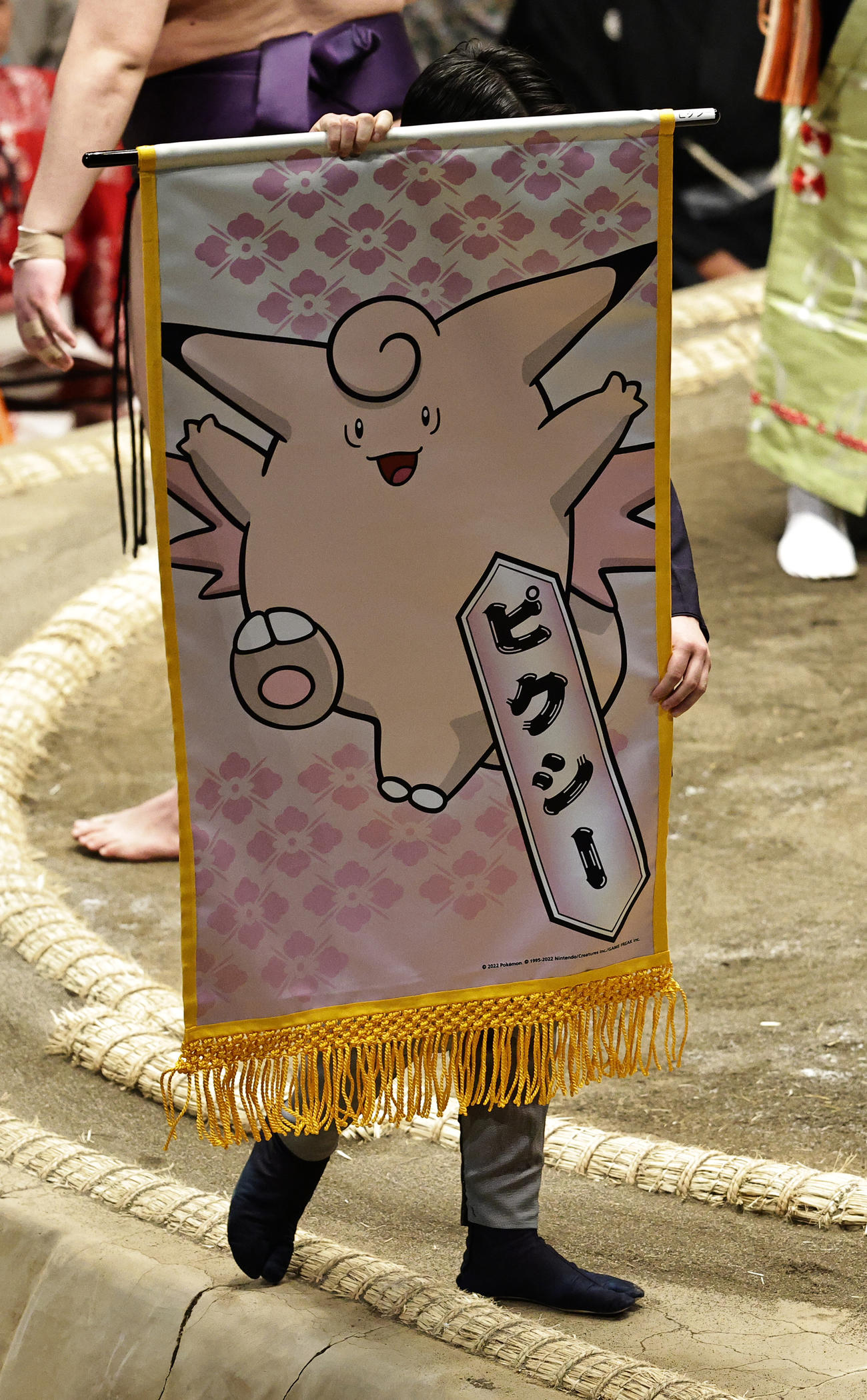 ようせいポケモン「ピクシー」の懸賞旗（撮影・中島郁夫）