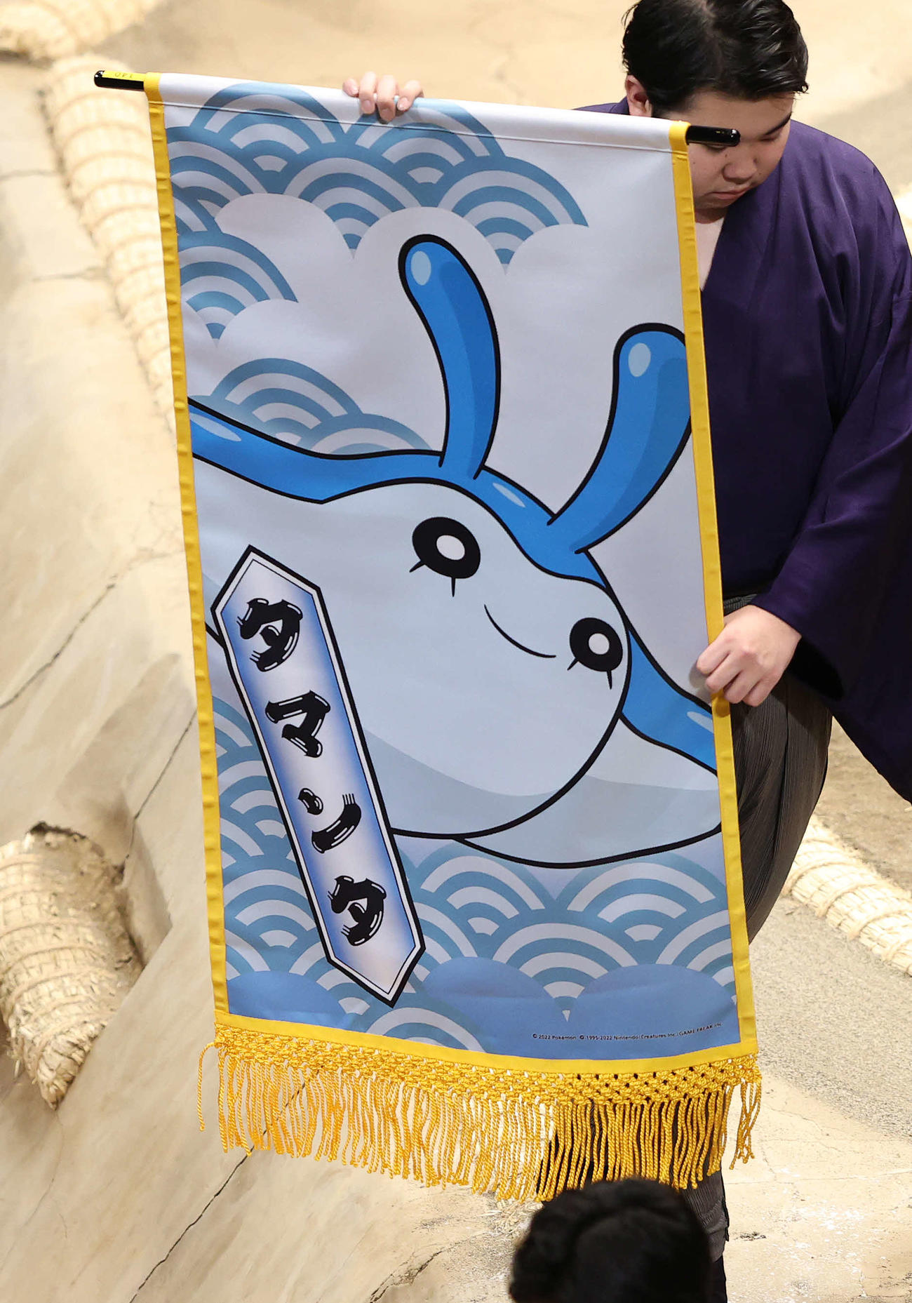 カイトポケモン「タマンタ」の懸賞旗（撮影・鈴木正人）