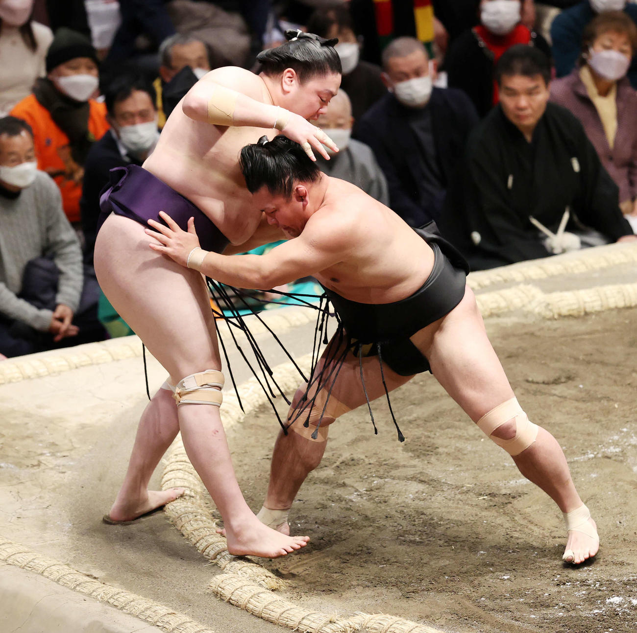 一山本（左）を寄り切りで破る照強（撮影・鈴木正人）