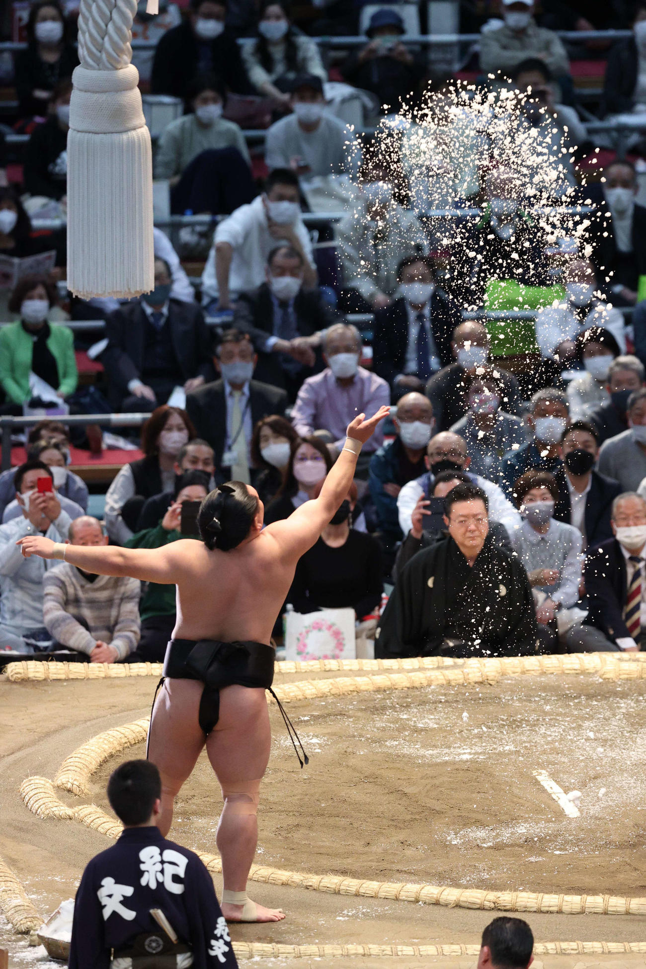 塩をまく照強（撮影・上田博志）