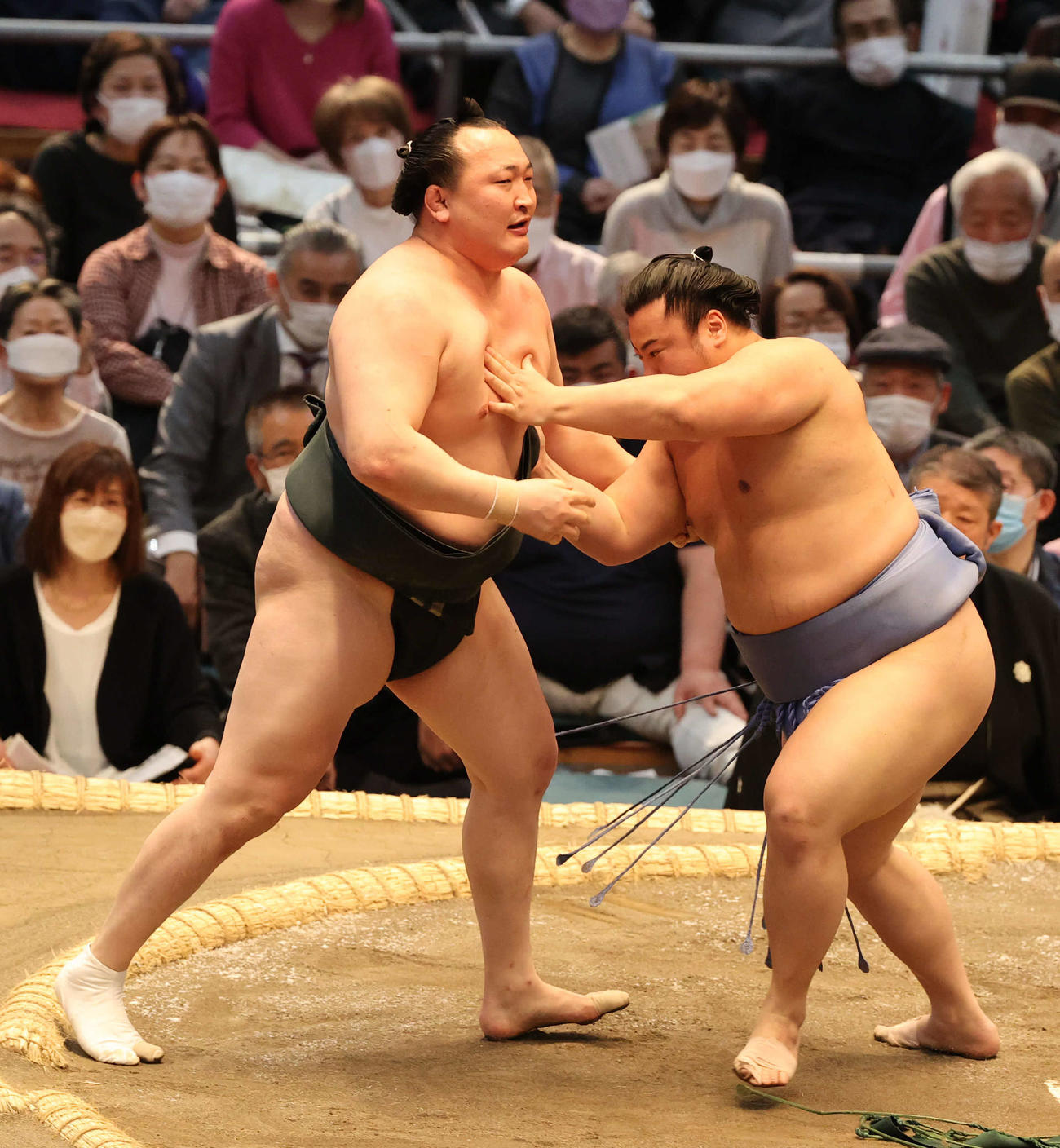 千代翔馬を寄り切る翔猿（撮影・渦原淳）