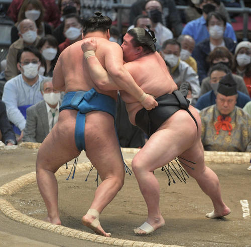 正代が豊昇龍を寄り切る（撮影・渦原淳）