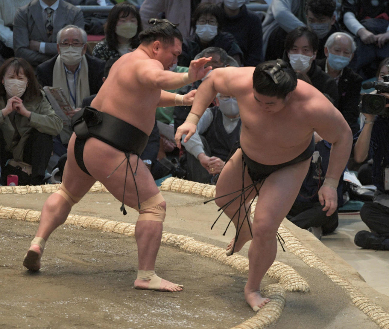 照強が肩透かしで若元春を破る（撮影・渦原淳）