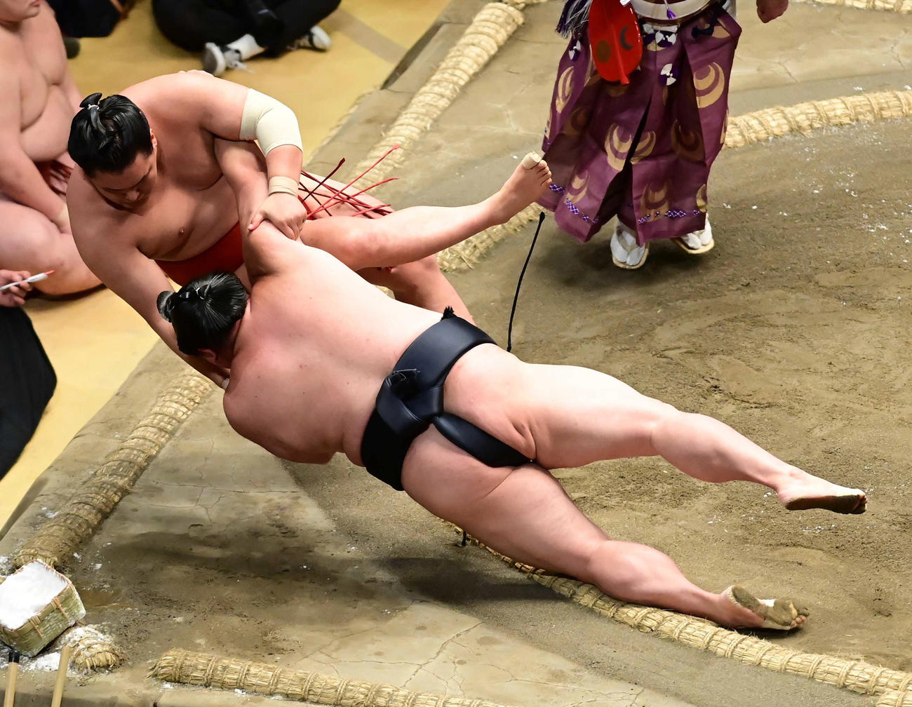 夏場所8日目正代（右）は豊昇龍を寄り倒しで破る