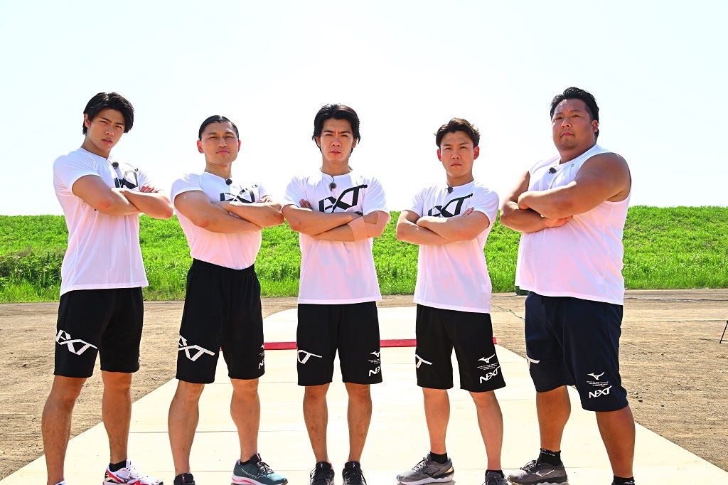 怪力バトルフィールドに出場した芸能人。左から桜庭大翔、春日俊彰、野田クリスタル、おたけ、ノッコン寺田（Ｃ）ＴＢＳ