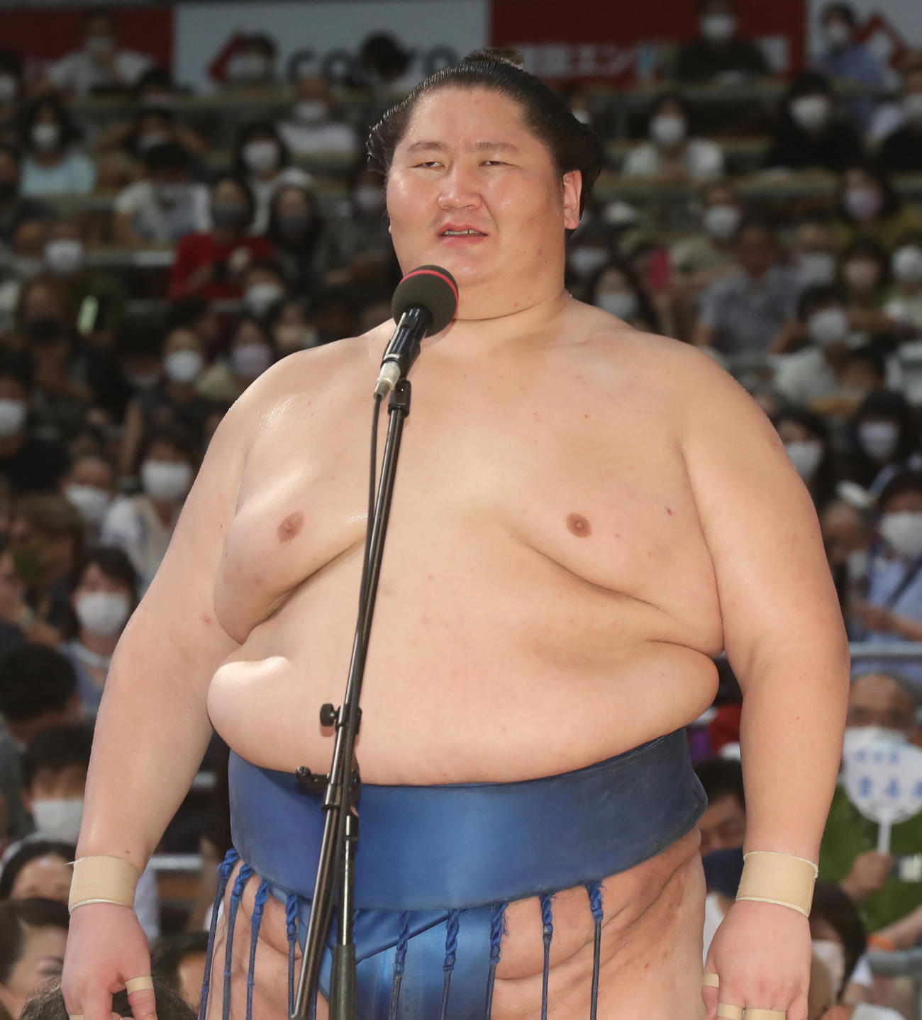初優勝を飾り、インタビューに答える逸ノ城（代表撮影）