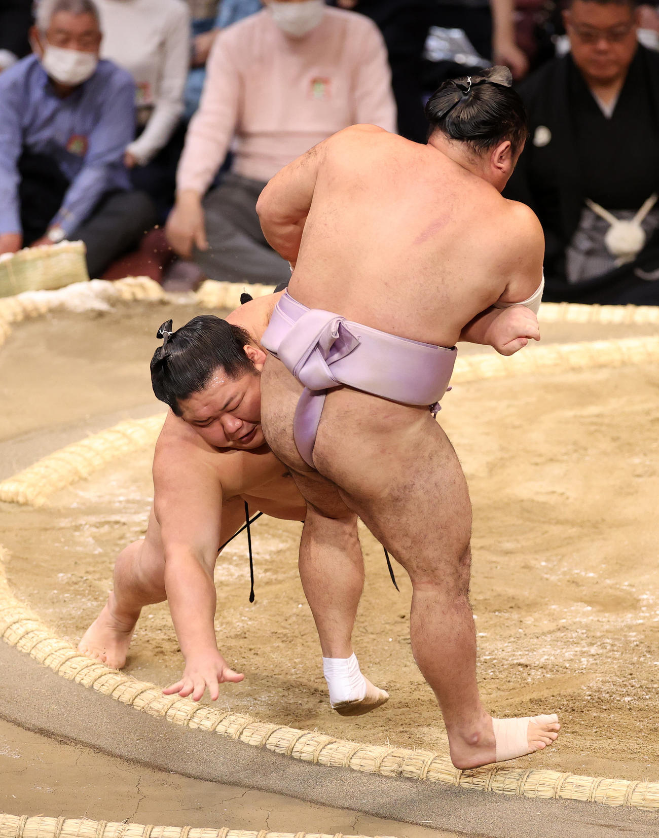 琴恵光（右）を押し出しで破る千代大龍（撮影・鈴木正人）