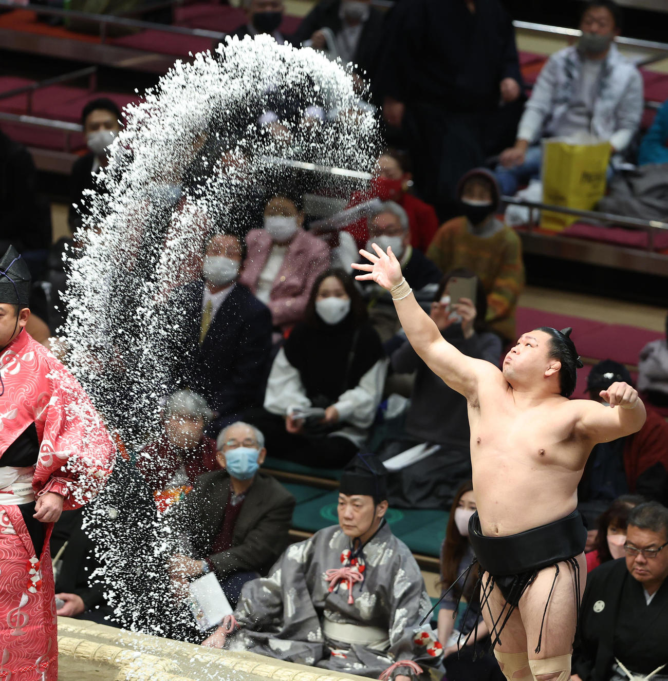 豪快に塩をまく照強（撮影・中島郁夫）