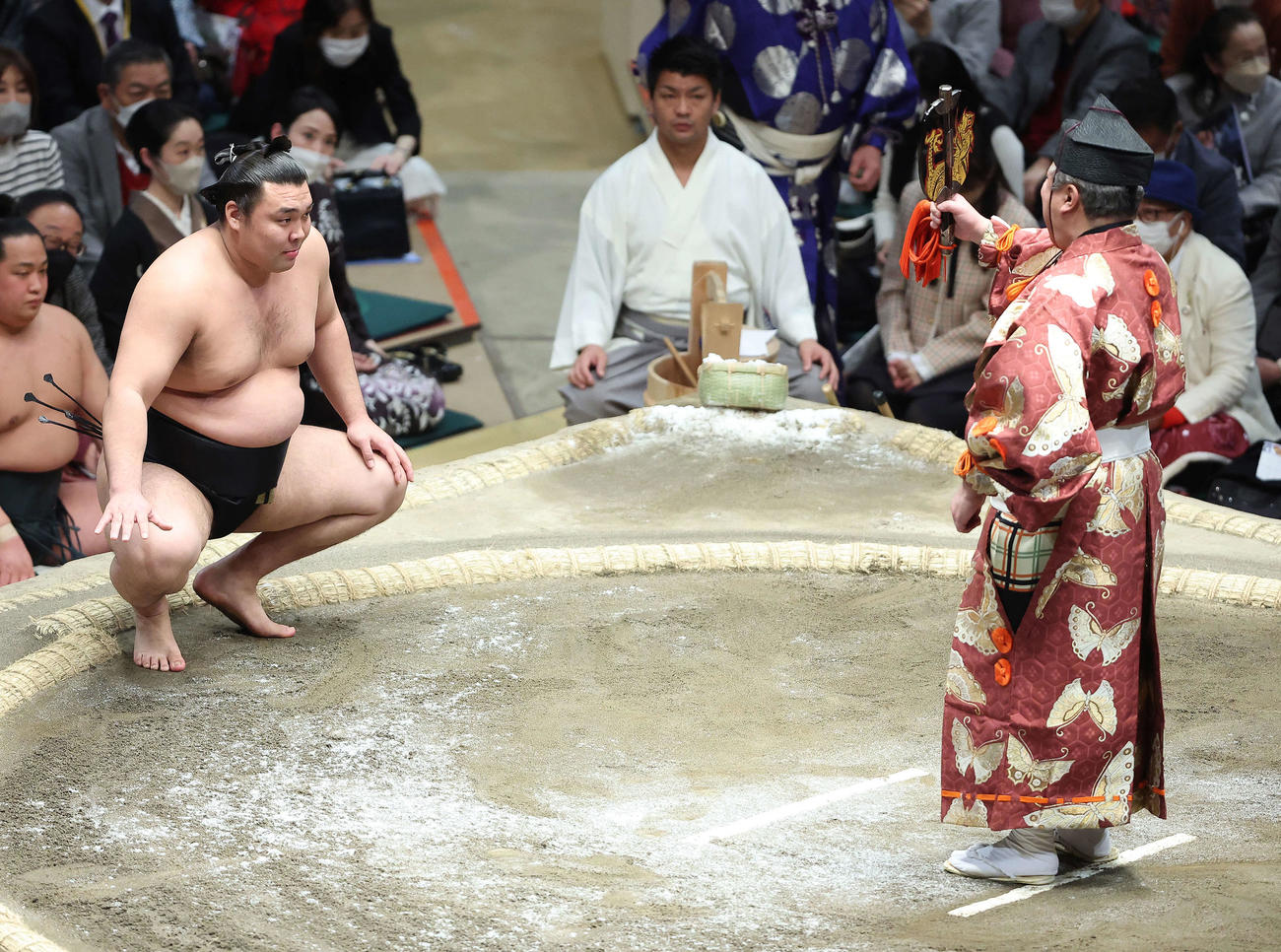 豊昇龍が休場のため、霧馬山の不戦勝（撮影・河田真司）