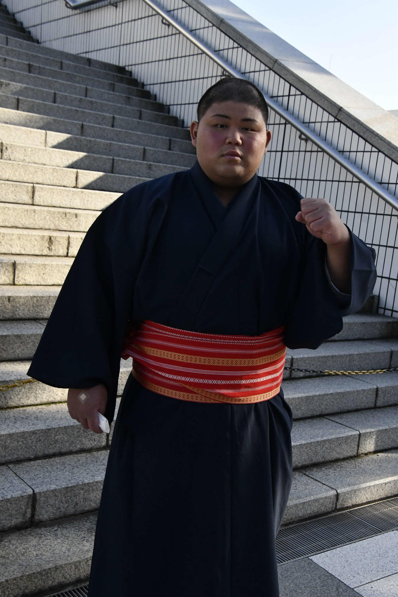 新弟子検査を終えた宮城野部屋の落合哲也（2022 年12月12日撮影）
