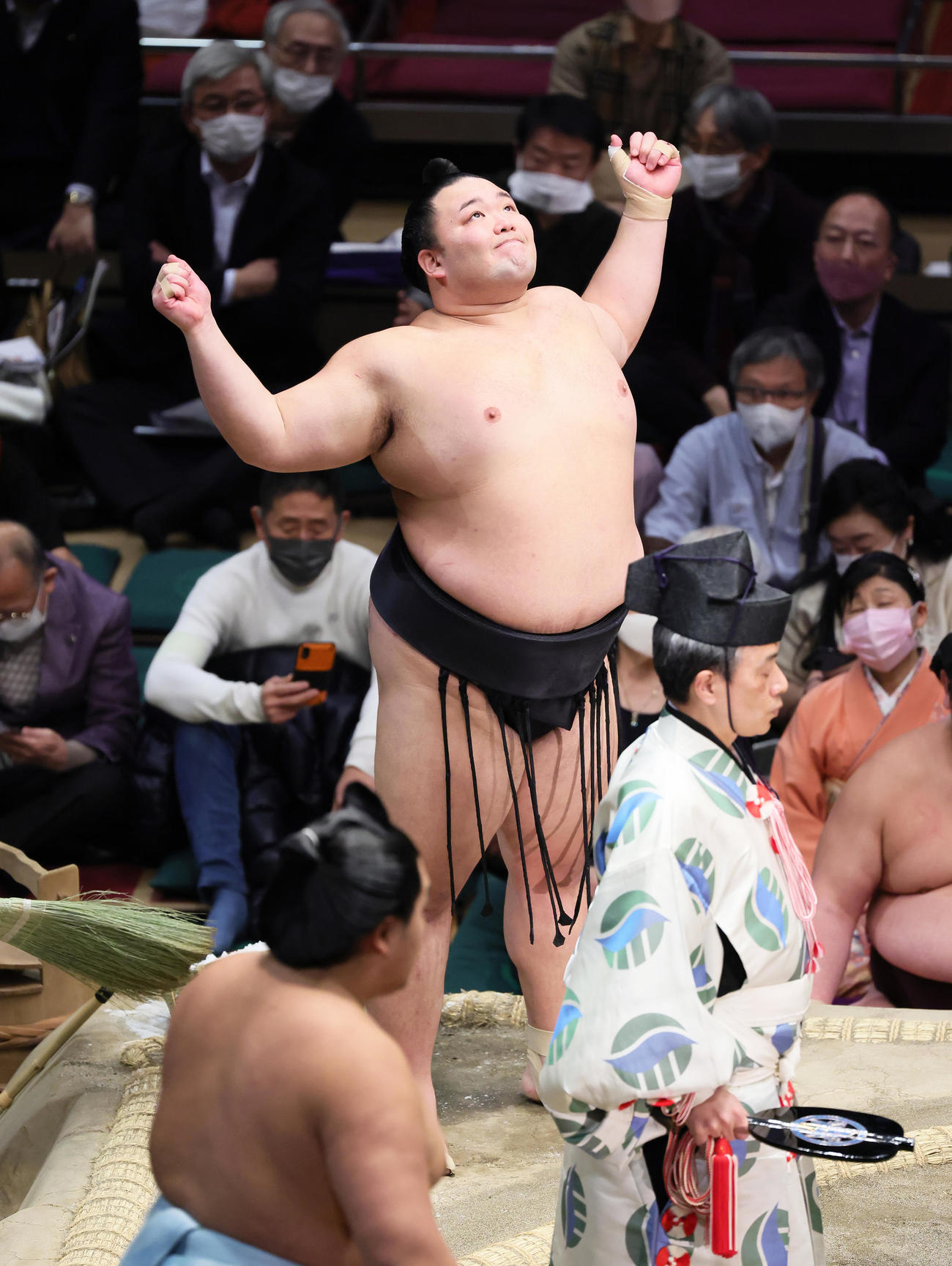 初場所千秋楽　取組を前に気合を入れる朝乃山（2023年1月22日撮影）