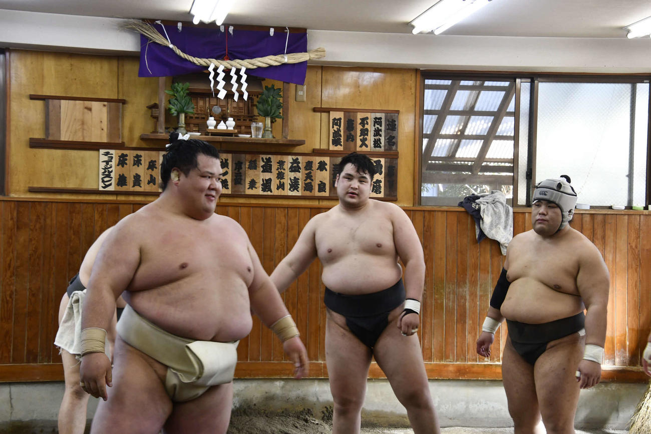 稽古に参加した阿武咲（撮影・平山連）
