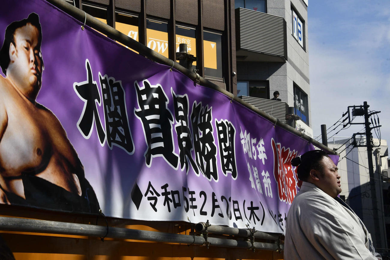 初場所の優勝報告会に出席した大関貴景勝（撮影・平山連）