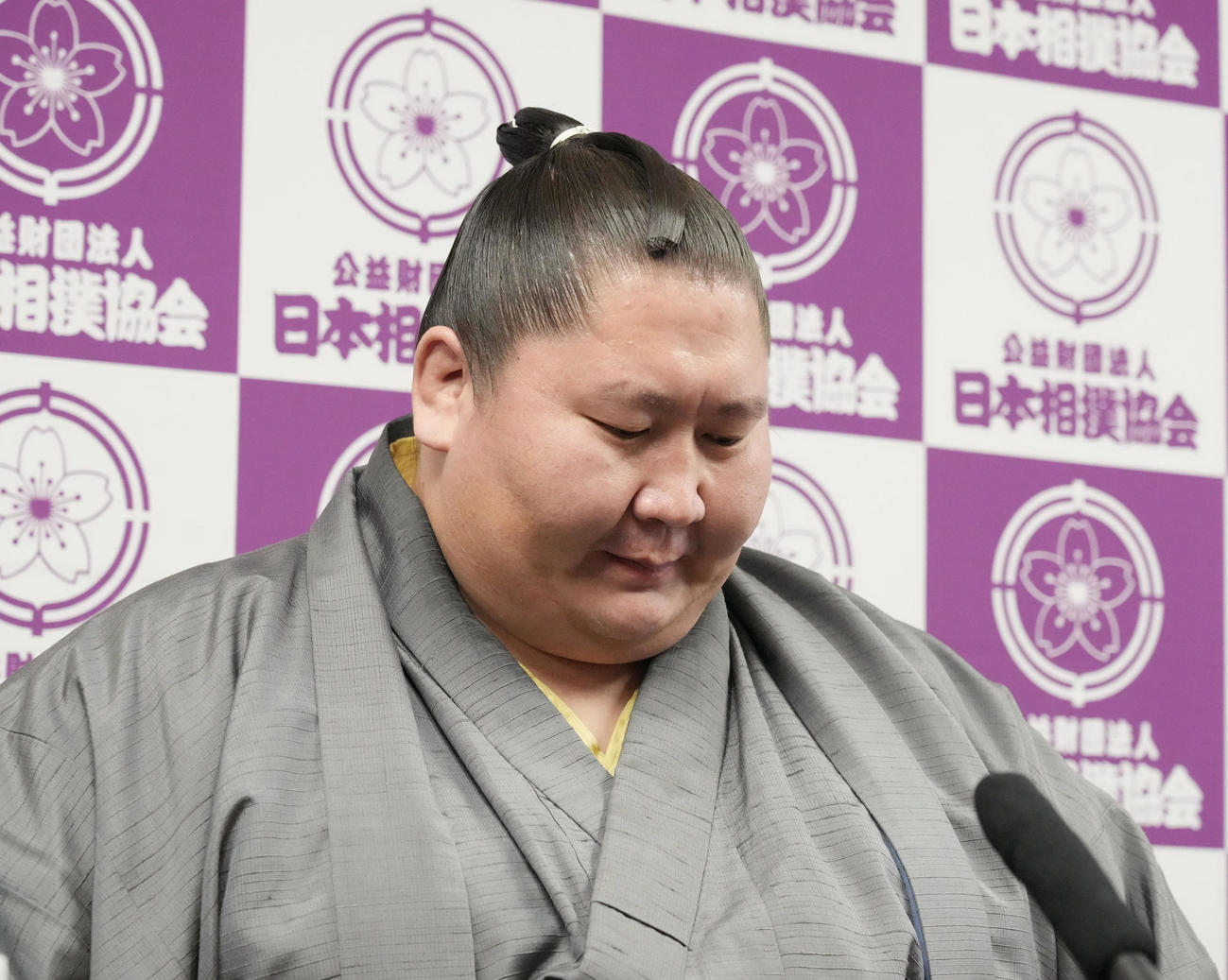 引退会見に臨む逸ノ城（撮影・小沢裕）