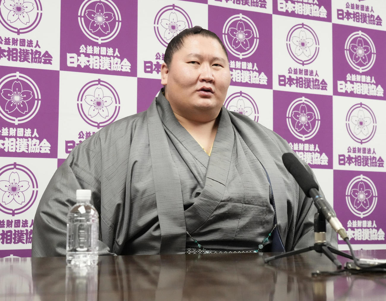 引退会見に臨む逸ノ城（撮影・小沢裕）