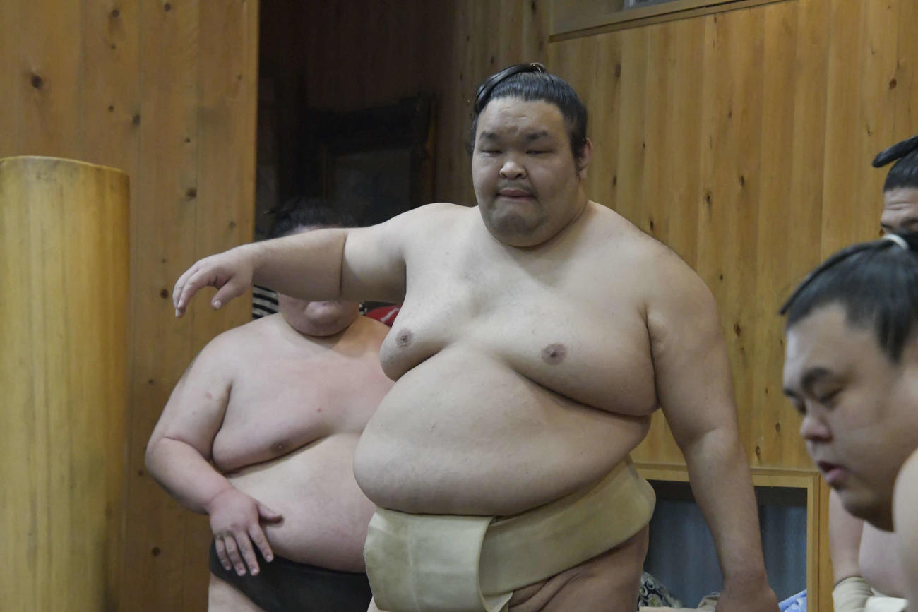 木瀬部屋へ出稽古に訪れた水戸龍（撮影・平山連）