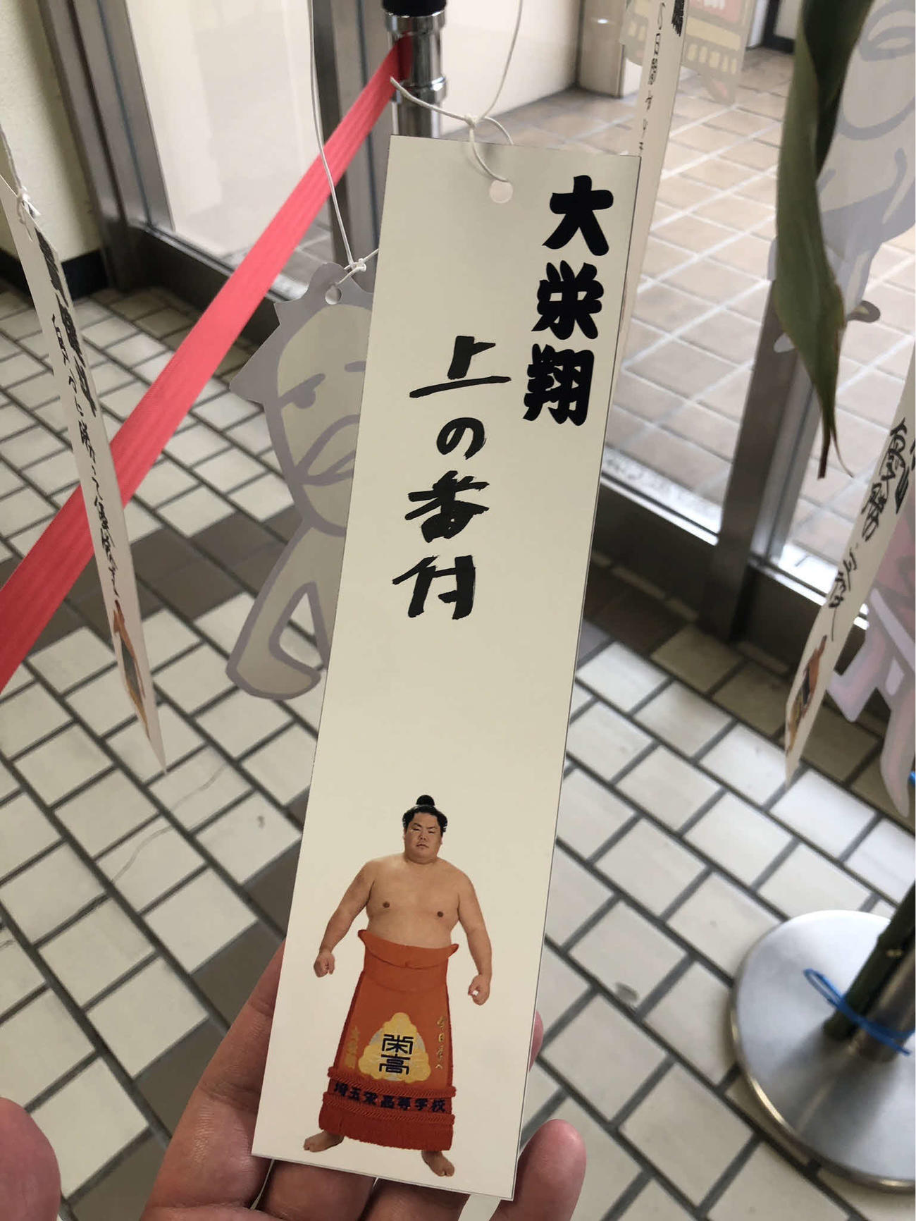 大栄翔は短冊に「上の番付」と願い事を書いた（撮影・平山連）