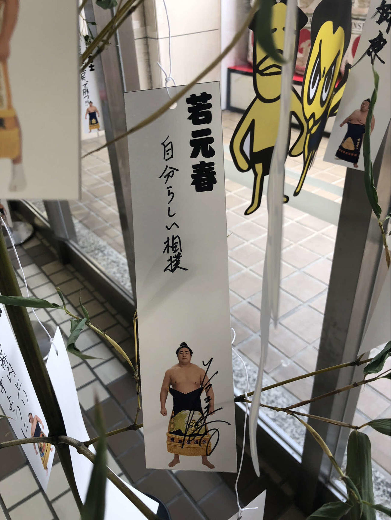 若元春は短冊に「自分らしい相撲」と願い事を書いた（撮影・平山連）