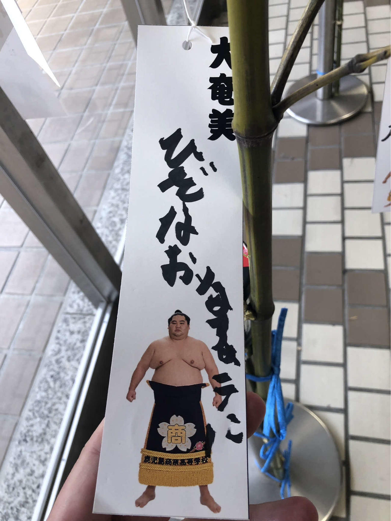 大奄美は短冊に膝のことについて願い事を書いた（撮影・平山連）