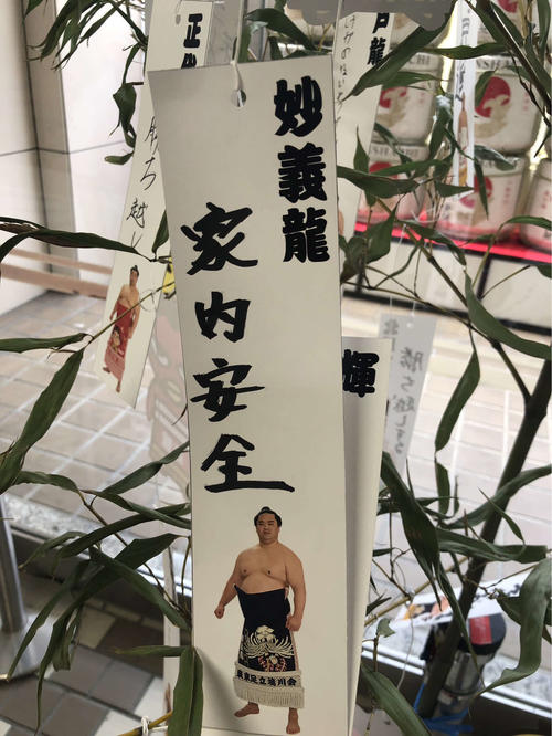 妙義龍は短冊に「家内安全」と願い事を書いた（撮影・平山連）