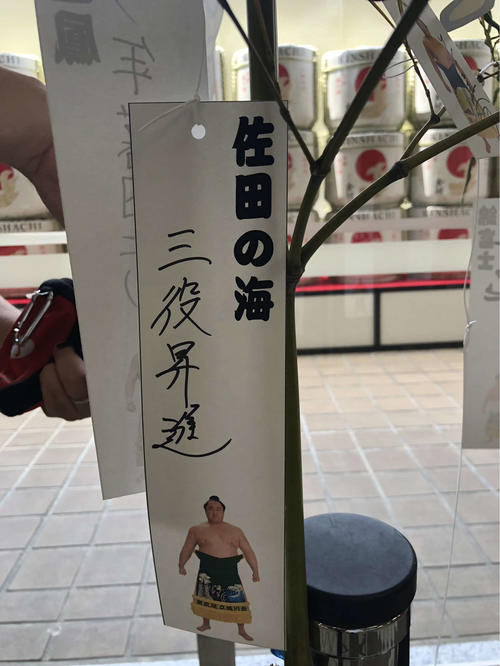 佐田の海は短冊に「三役昇進」と願い事を書いた（撮影・平山連）