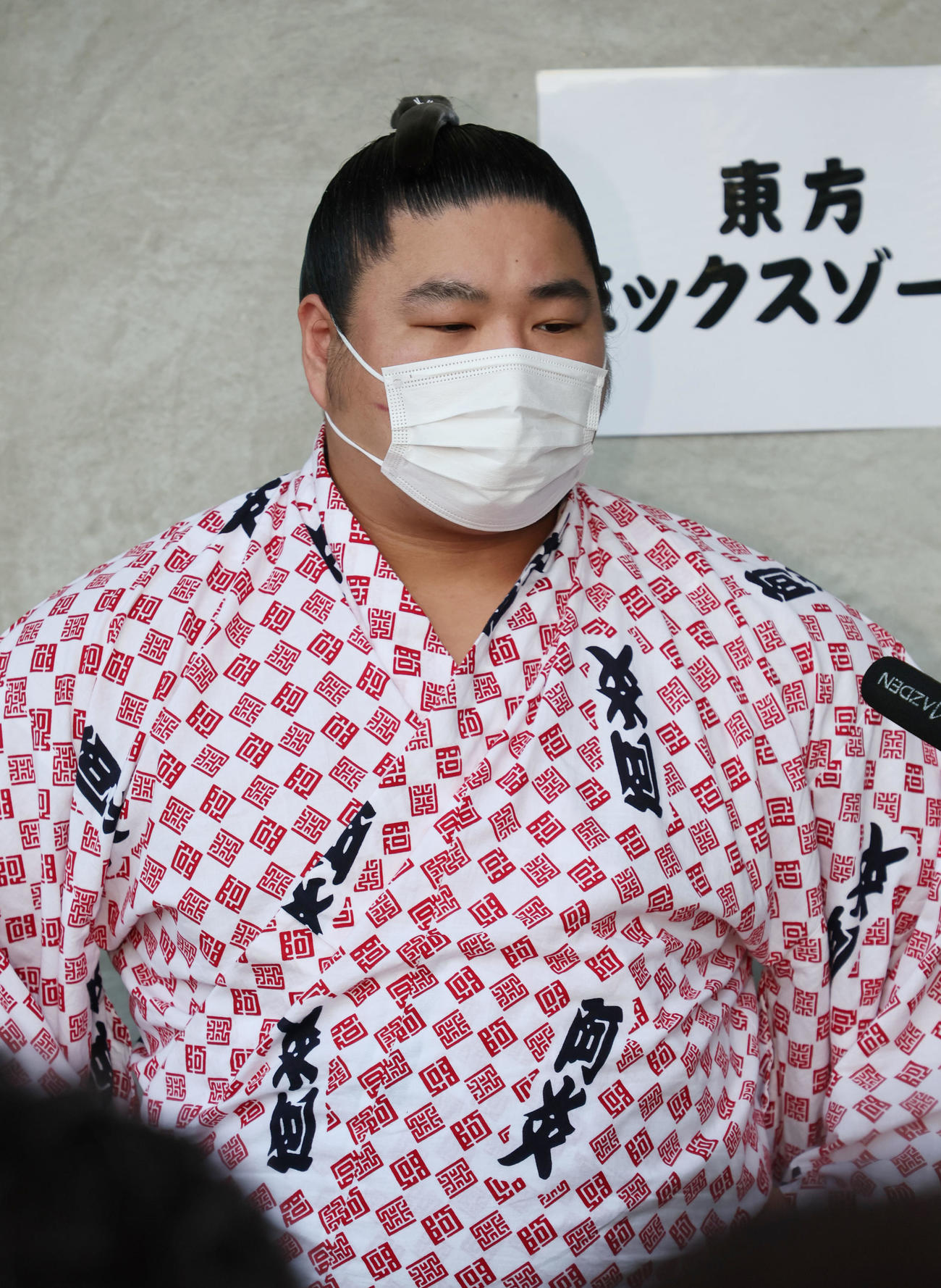 取り組みを終え取材に応じる若元春（代表撮影）