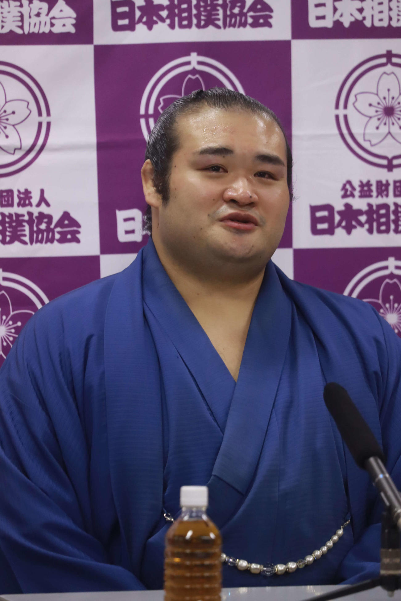オンラインで記者会見する現役引退を発表した千代の国（日本相撲協会提供）