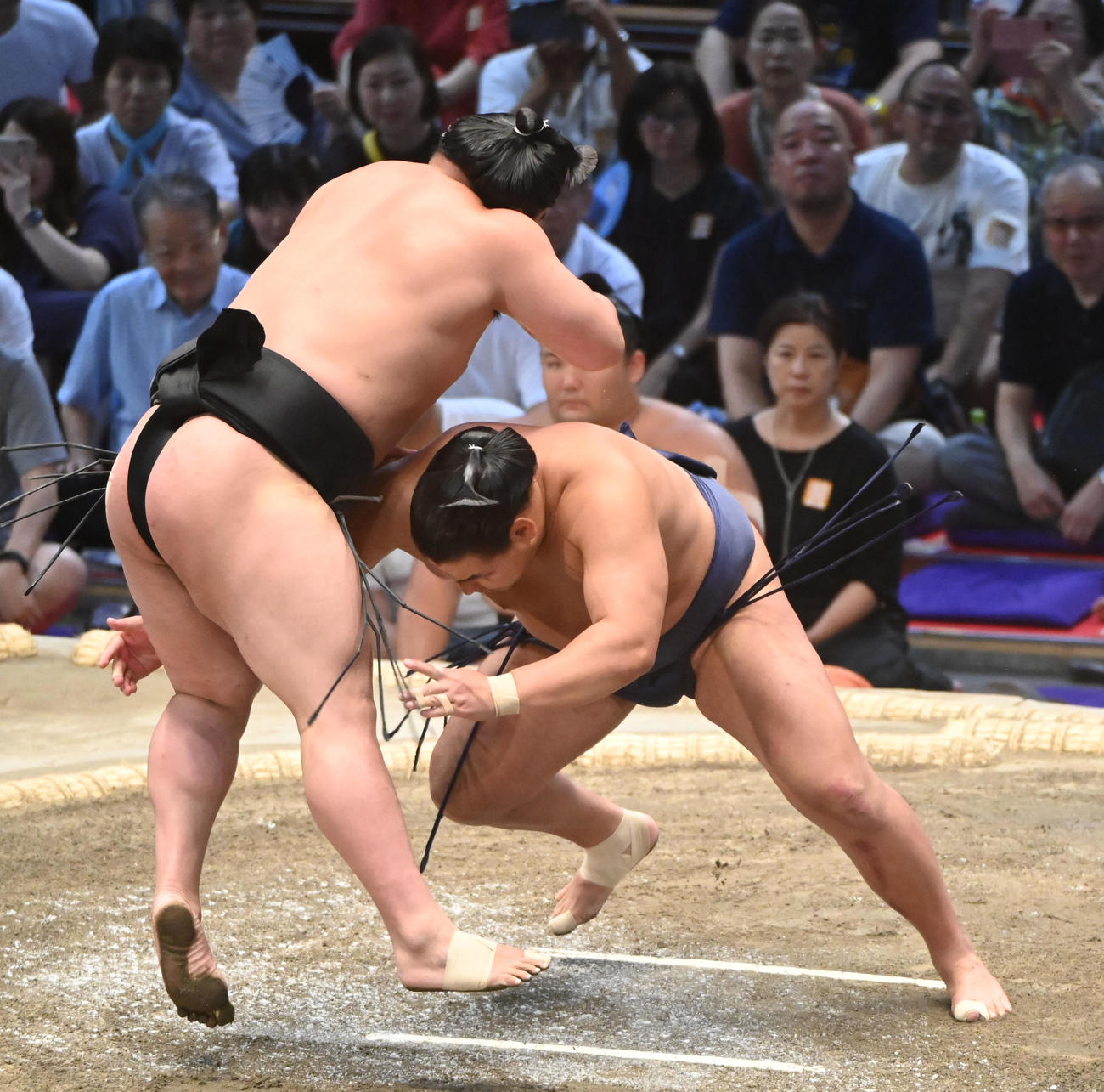 立ち合い変化を見せる若元春（左）（撮影・森本幸一）