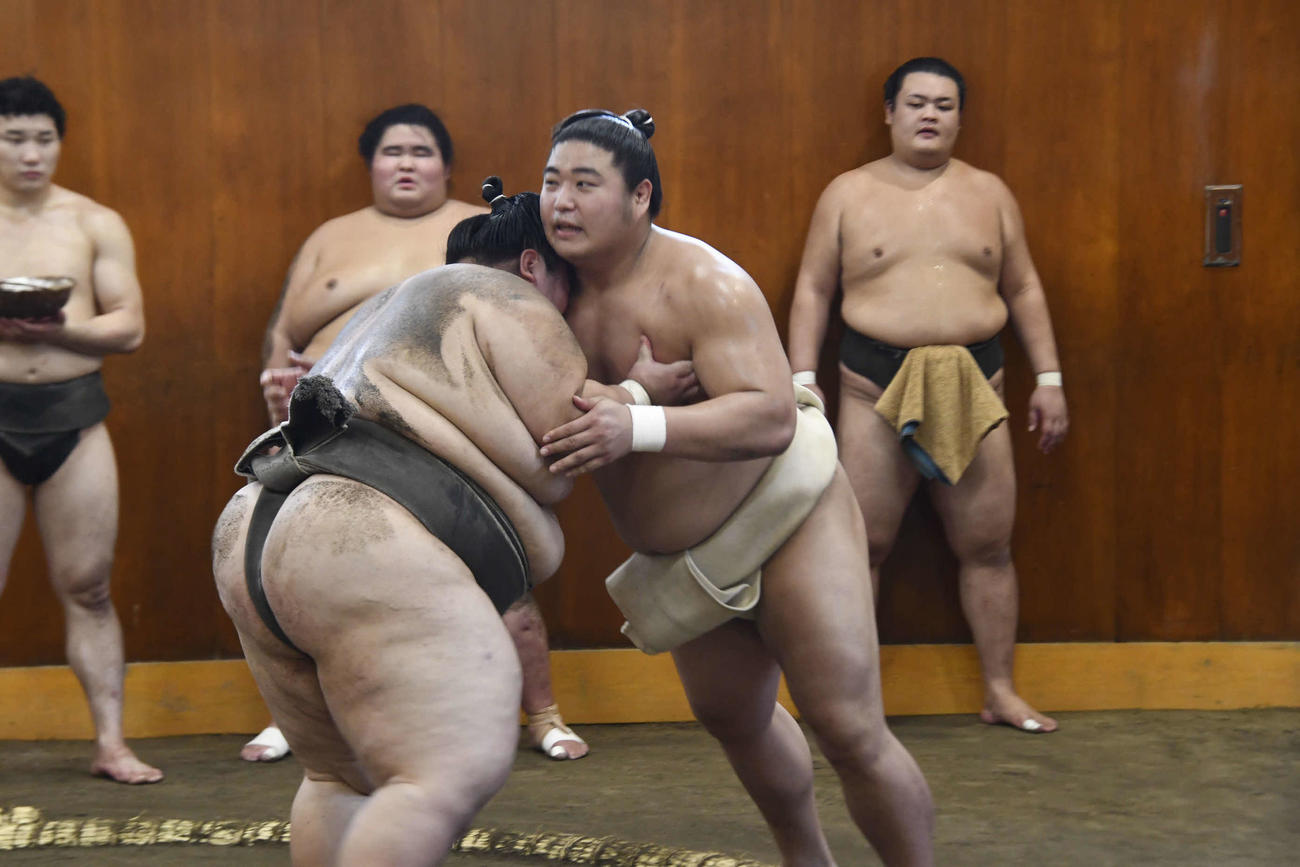 胸を出す若元春（撮影・平山連）