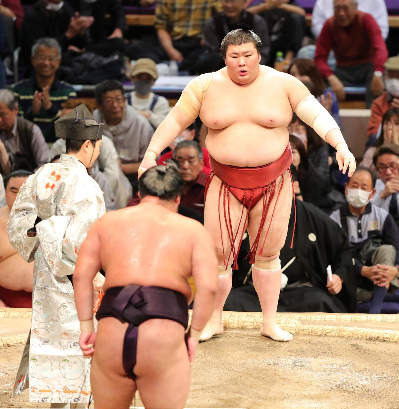 大相撲九州場所10日目　押し出しで湘南乃海を破る熱海富士（撮影・梅根麻紀）