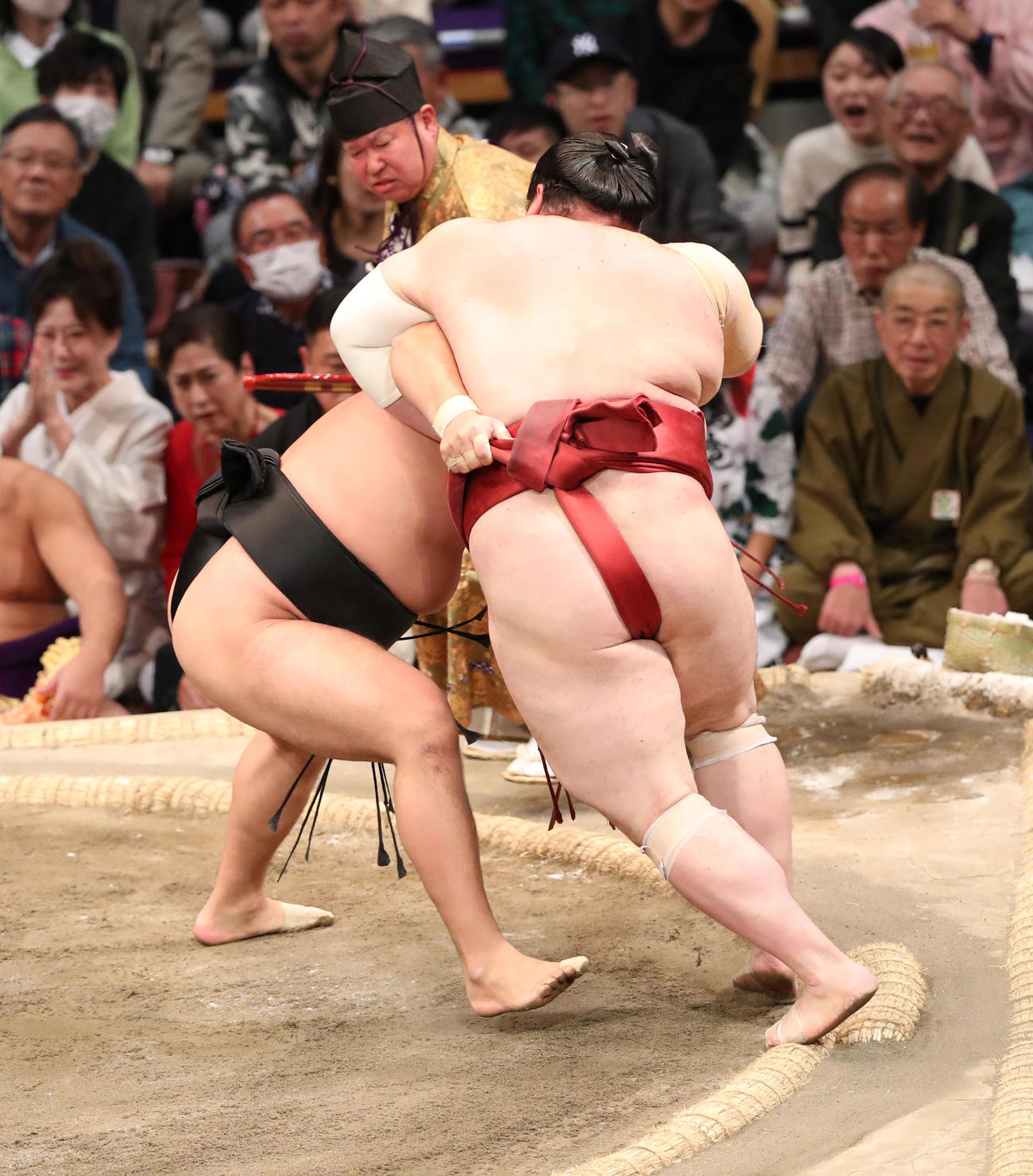 大相撲九州場所14日目　寄り切りで熱海富士を破る霧島（撮影・梅根麻紀）