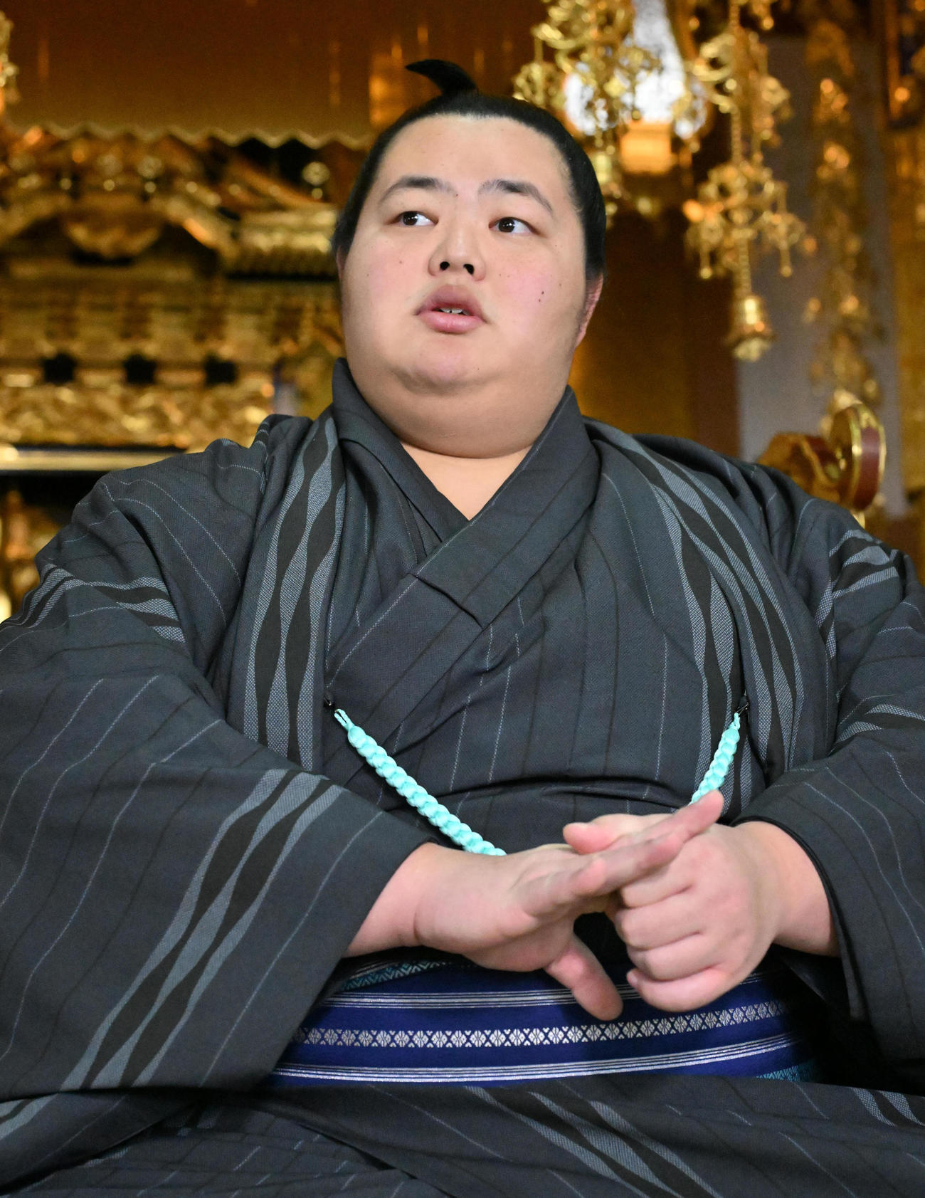 番付が発表され、会見に臨む琴ノ若（撮影・石井愛子）