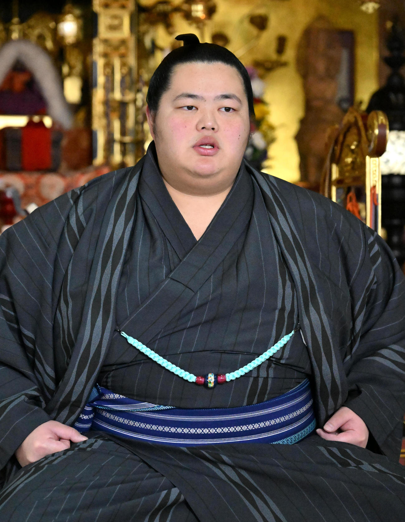 番付が発表され、会見に臨む琴ノ若（撮影・石井愛子）