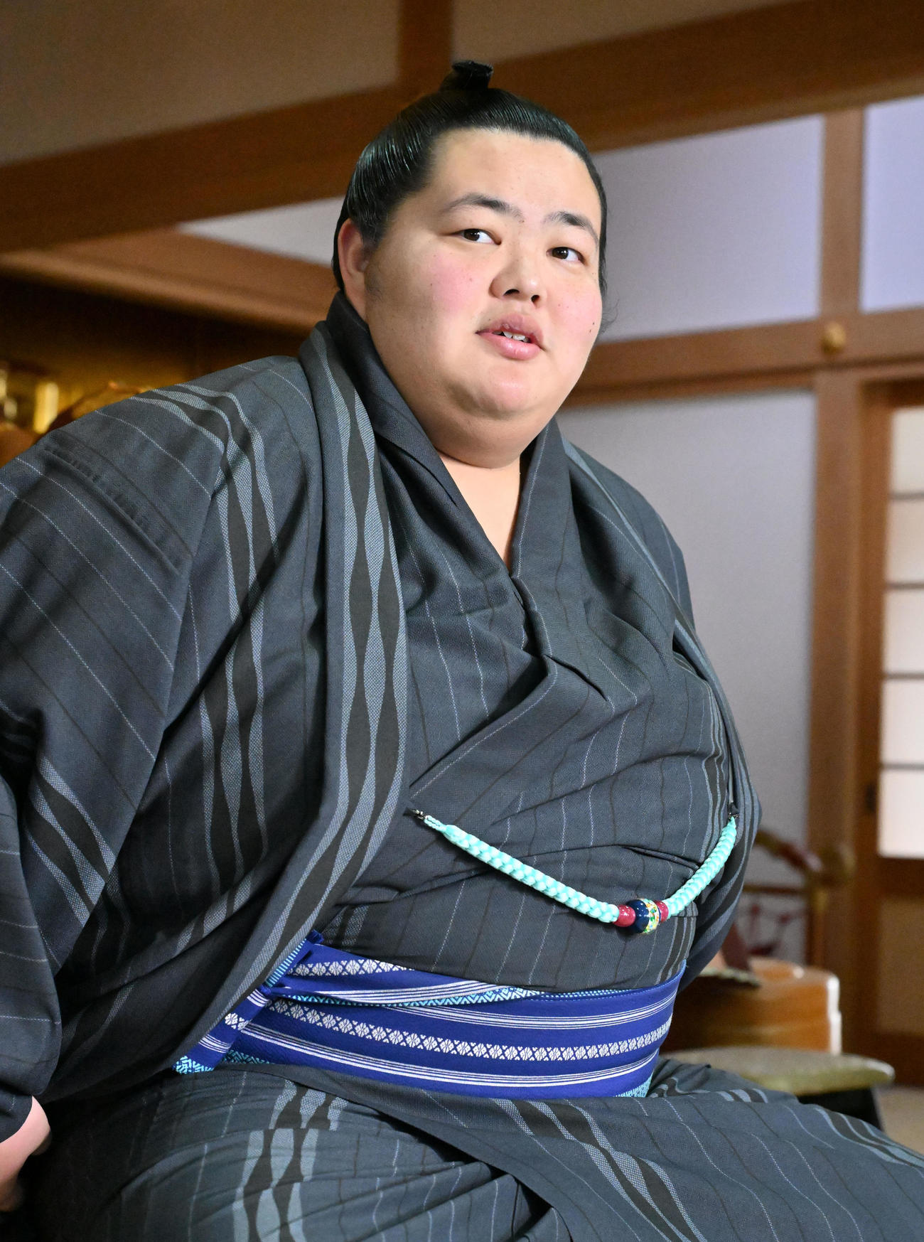 番付が発表され、会見に臨む琴ノ若（撮影・石井愛子）