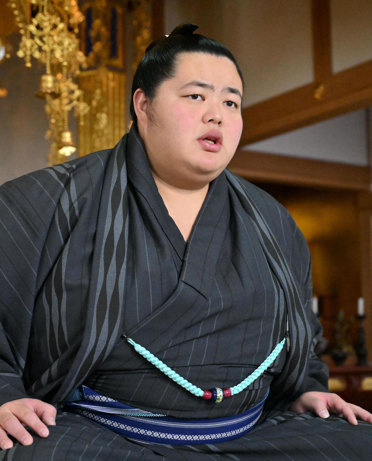 番付が発表され、会見に臨む琴ノ若（撮影・石井愛子）