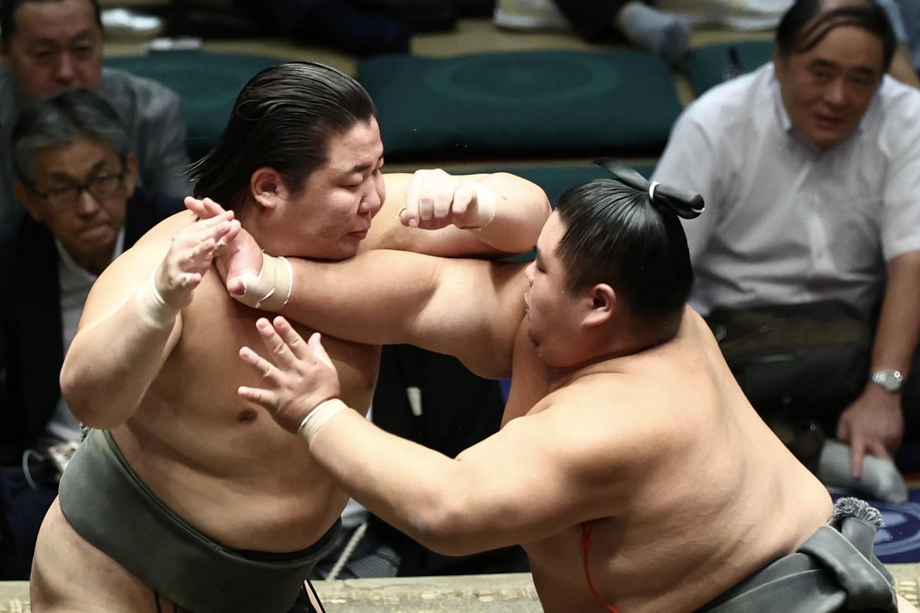 大雄翔（右）を攻める清水海（撮影・河田真司）