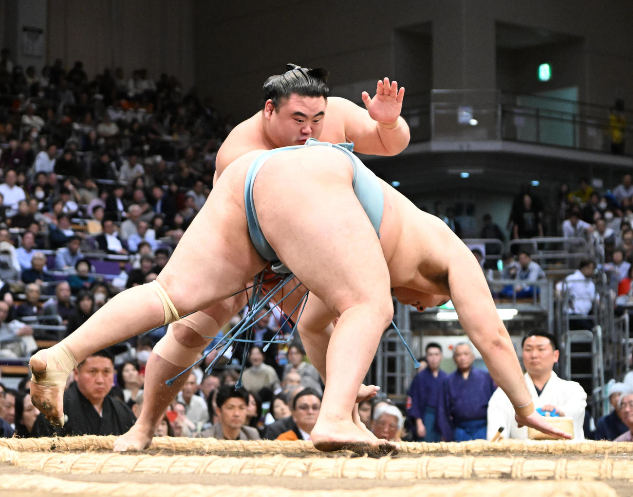 はたき込みで欧勝馬を破る隆の勝（撮影・和賀正仁）