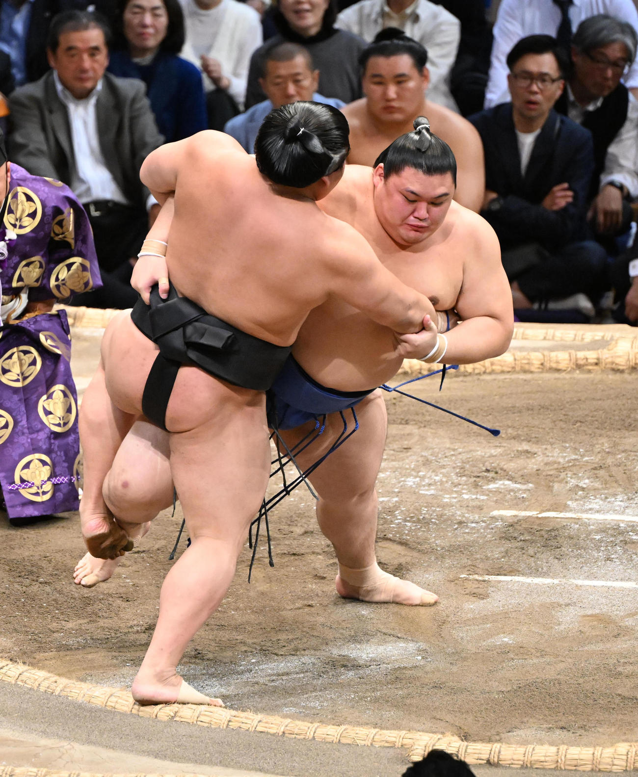 若元春（左）を土俵際に追い込む大の里（撮影・和賀正仁）