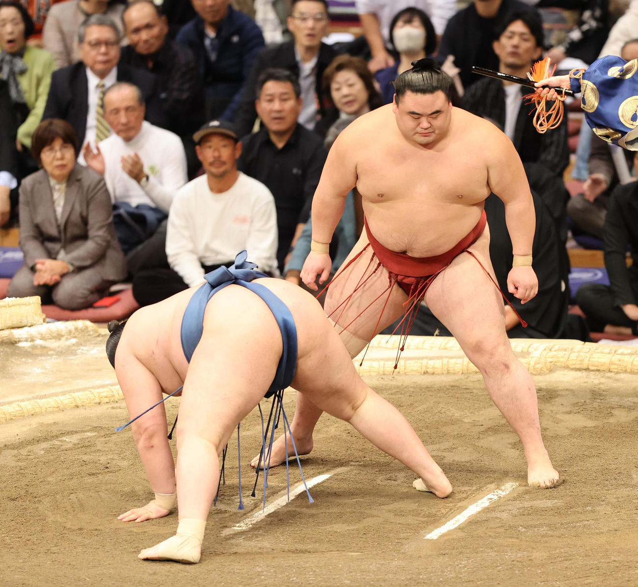 大相撲九州場所　10日目　はたき込みで阿武剋を破る隆の勝（撮影・梅根麻紀）