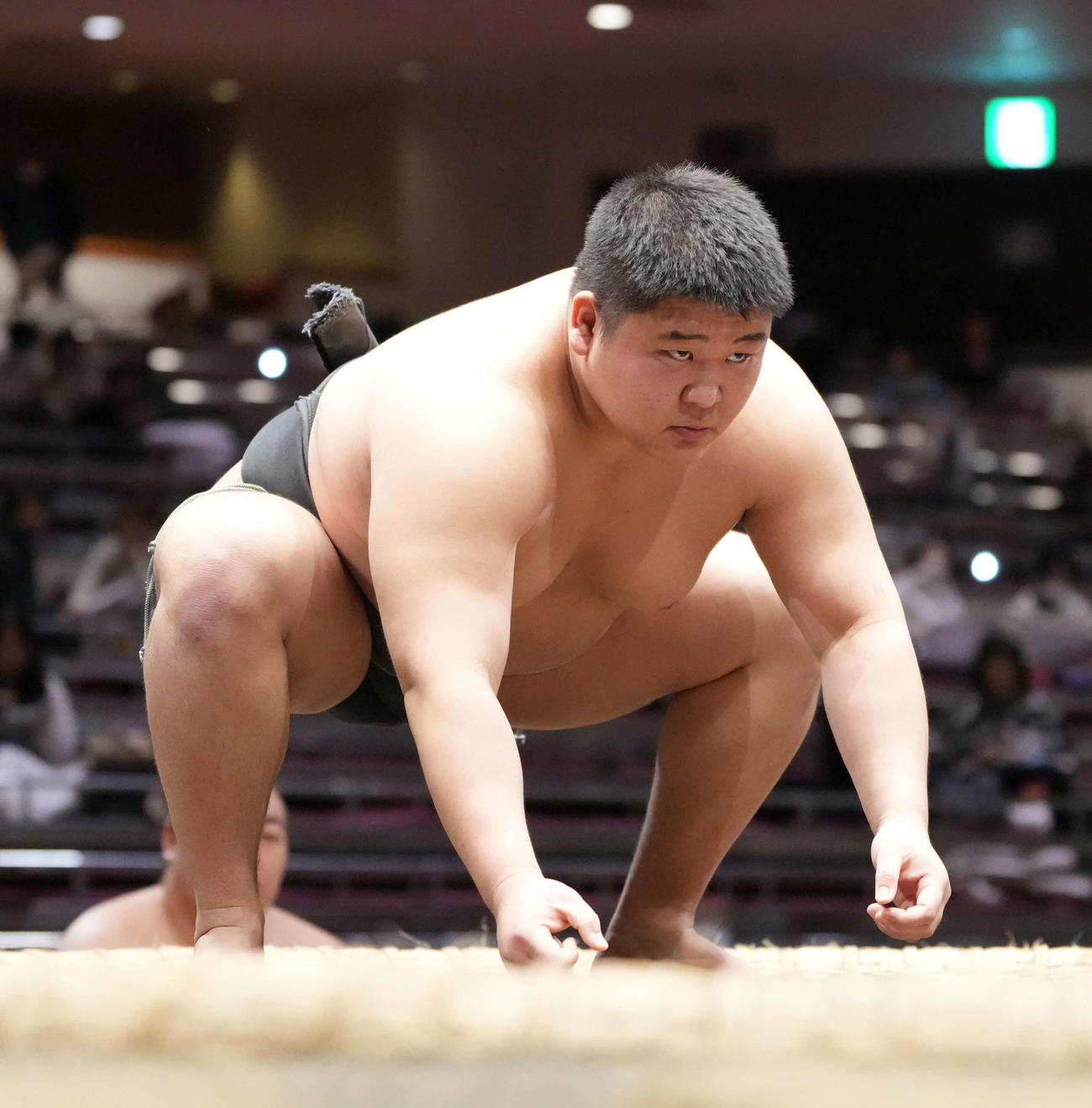 デビュー戦で相手をにらむ碇潟（撮影・小沢裕）