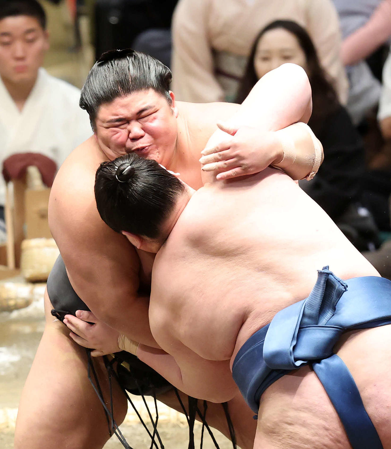 阿武剋（右）を攻める伯桜鵬（撮影・鈴木正人）