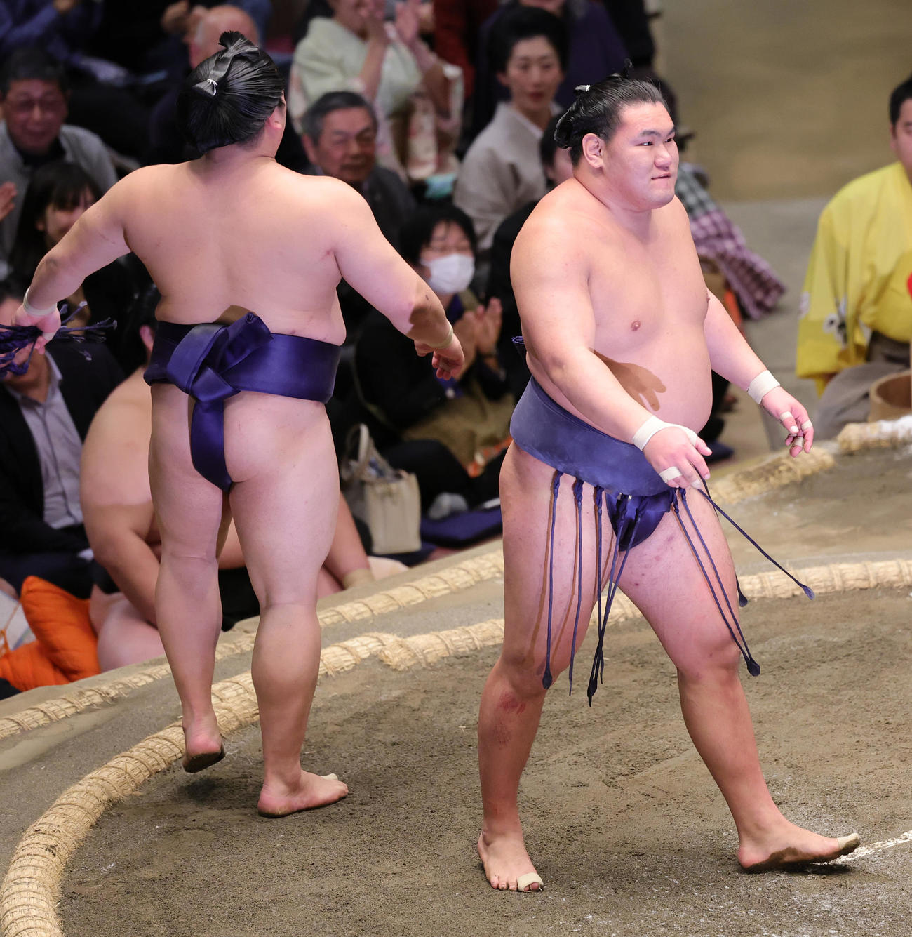 平戸海（左）に突き落としで敗れた豊昇龍（撮影・野上伸悟）