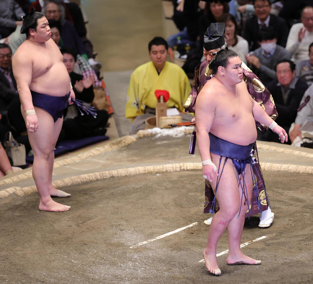 平戸海（左）に突き落としで敗れた豊昇龍（撮影・野上伸悟）