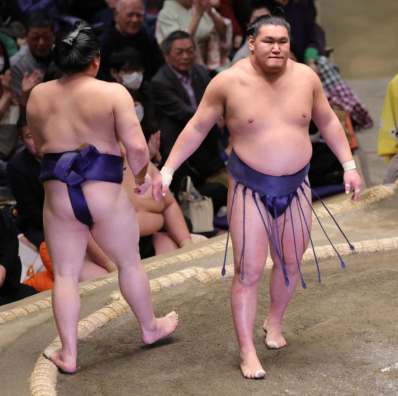 平戸海（左）に突き落としで敗れた豊昇龍（撮影・野上伸悟）