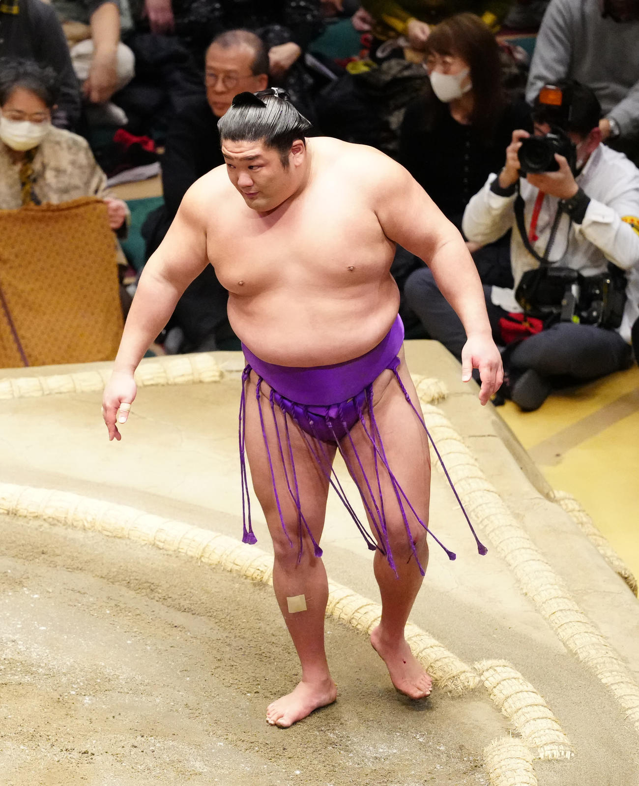 豊昇龍に寄り切りで敗れた尊富士（撮影・江口和貴）