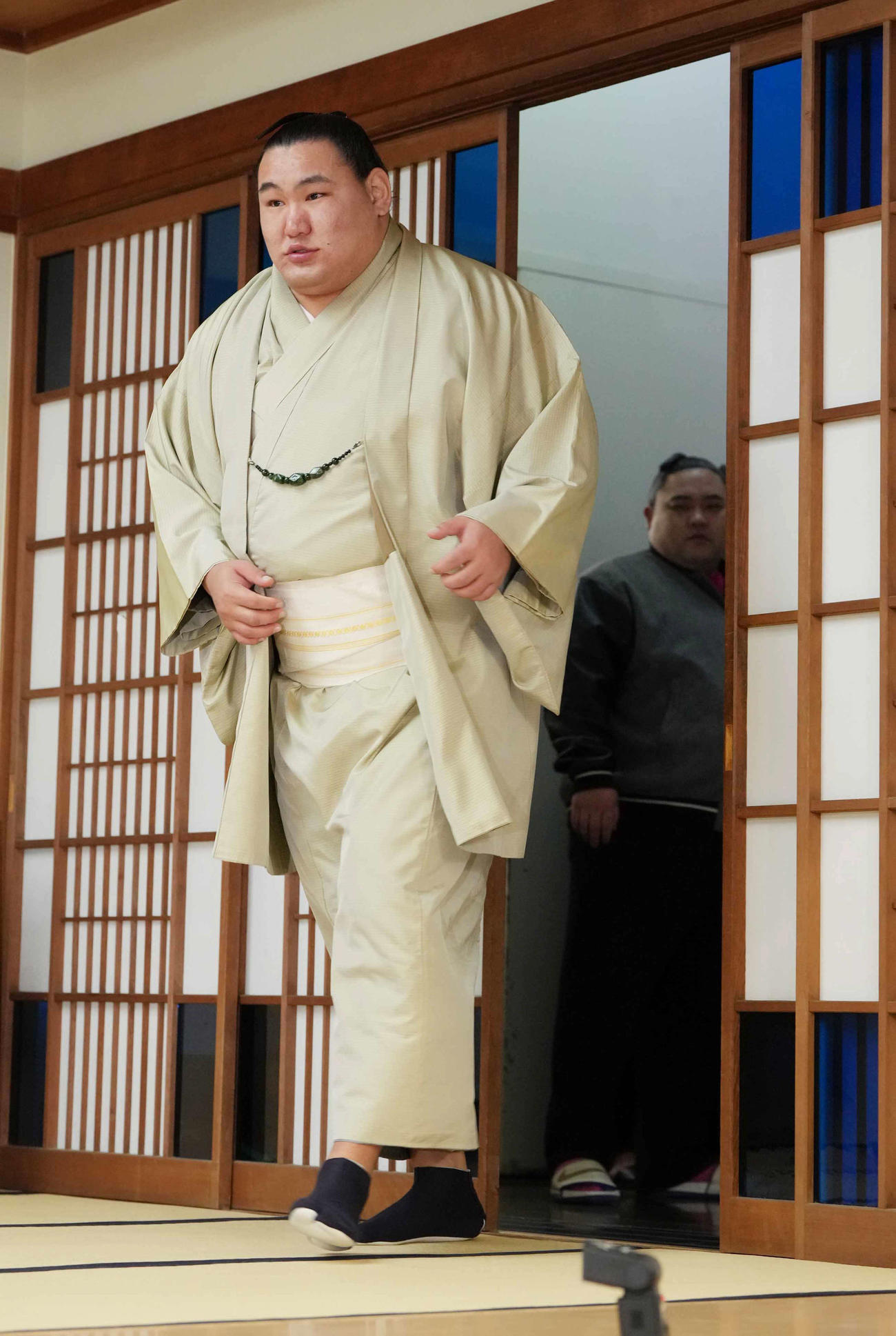 優勝一夜明け会見に臨む豊昇龍（撮影・小沢裕）