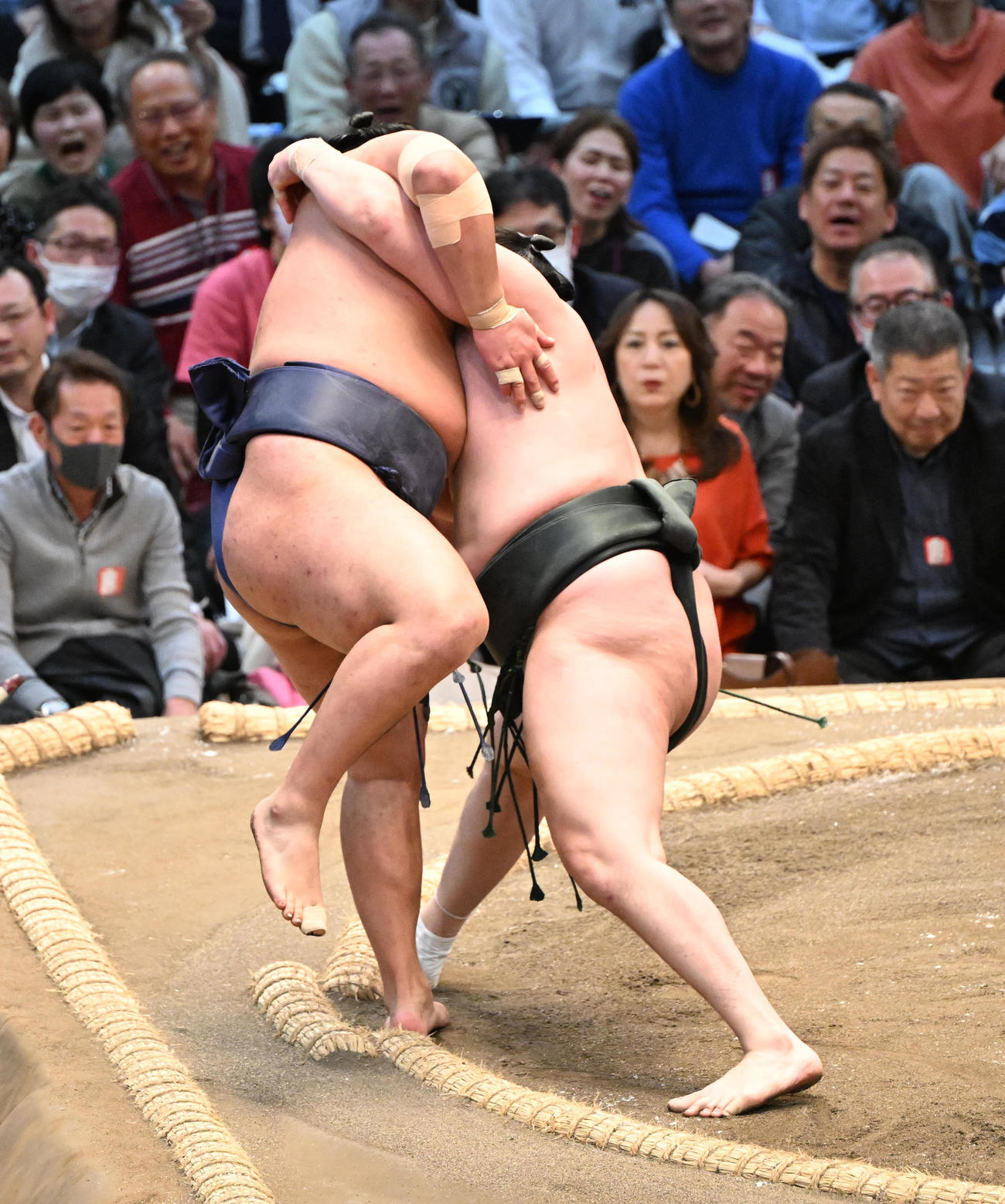 豊昇龍を寄り切りで破る千代翔馬（撮影・和賀正仁）