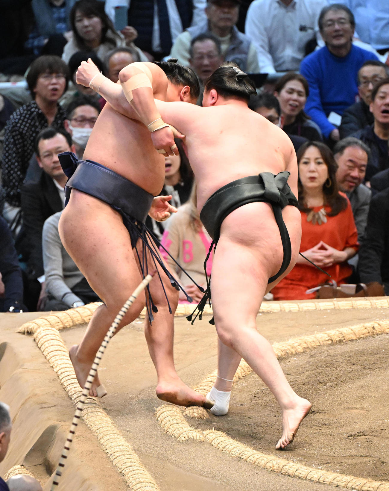 豊昇龍を寄り切りで破る千代翔馬（撮影・和賀正仁）