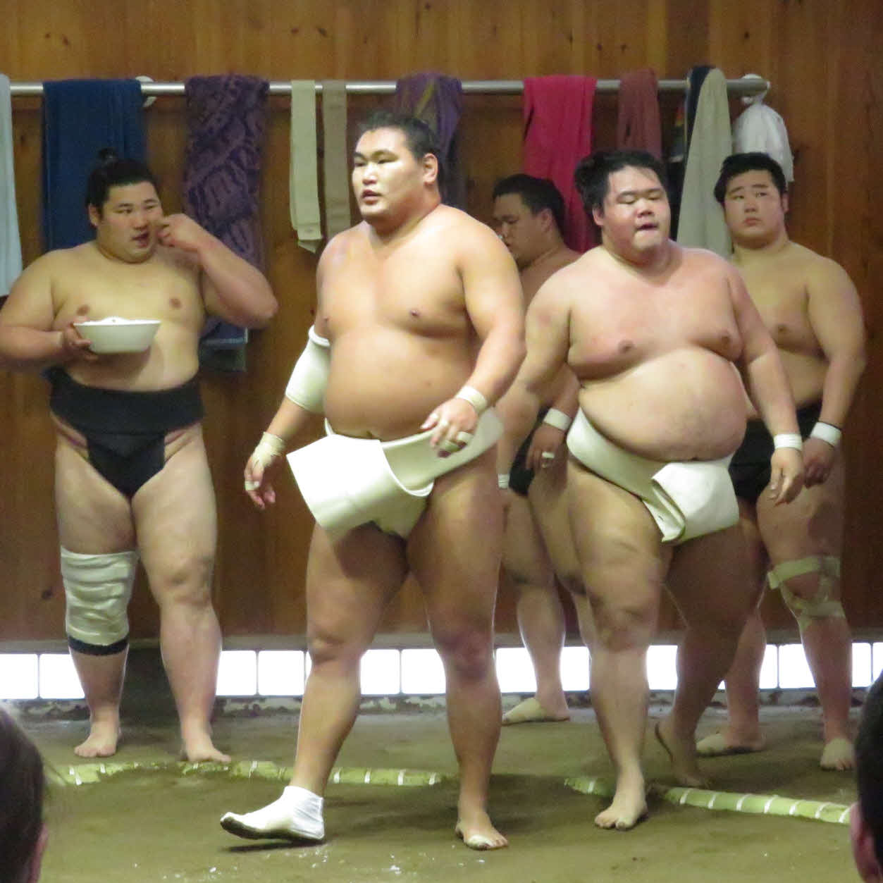 本格始動した豊昇龍（手前左）は早速、明生（同右）らと相撲を取る稽古を繰り返した