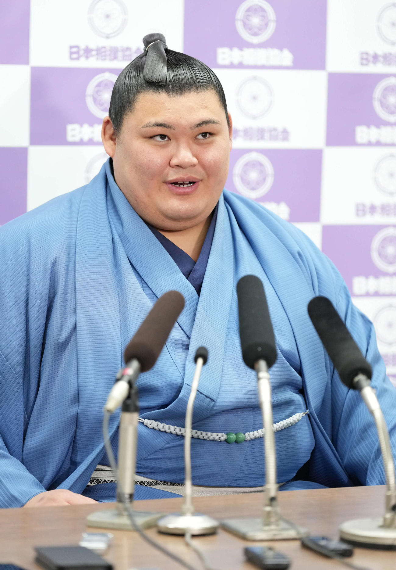 綱とりがかかった大相撲夏場所への意気込みを語る大関大の里（撮影・小沢裕）